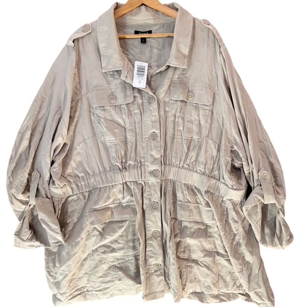 Torrid Utility Anorak Jacket Womens Plus 4X 26 Beige Drawstring NWT‎